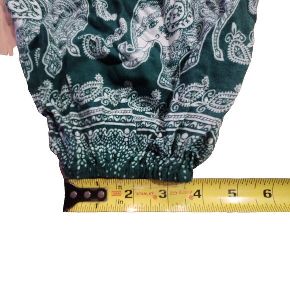 CLEARANCE Harem Pants Green White Boho Hippie Elephant Small Gathered Ankle - Picture 5 of 9
